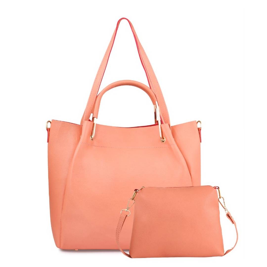 Pink Solid Handbag with Sling Bag